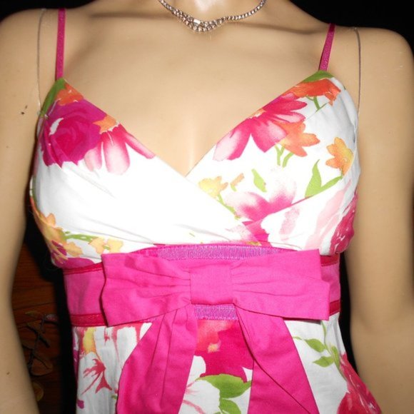 Sun Dress Floral Flowers Toile Bow Spaghetti Strap Sun Dress - Picture 2 of 5